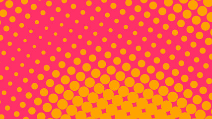 Magenta and orange pop art background in retro comic style with halftone dots, vector illustration of backdrop with isolated dots