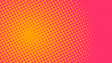 Orange and magenta pop art background in vitange comic style with halftone dots, vector illustration template for your design
