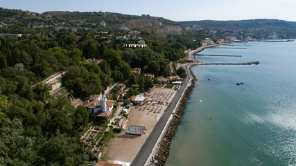 Fototapeta na wymiar Aerial view of Balchik Castle at Black Sea on a sunny day.
