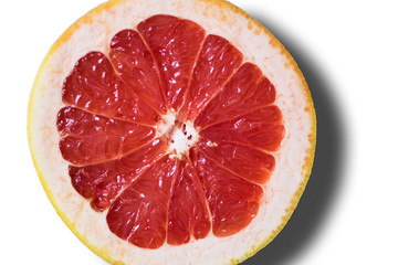 Grapefruit sliced half . Citrus fruit macro.Top view. Summer food concept.