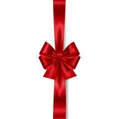 Red gift bow with ribbons isolated on white background. Vector realistic element for design.