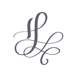 Vector Hand Drawn calligraphic floral H monogram or logo. Uppercase Hand Lettering Letter H with swirls and curl. Wedding Floral Design