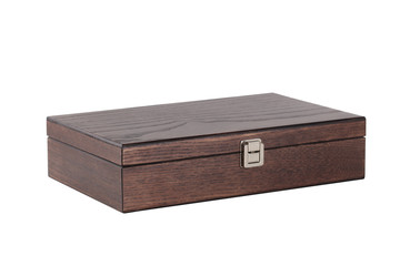 wine gift wood box isolated on white background with clipping path and copy space for your text