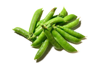 Fresh pea pods isolated on white background.
