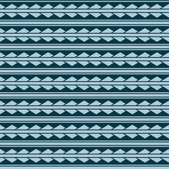 Blue vector seamless triangles rhombus pattern ornament maori, ethnic, japan, boho style. Geometric background