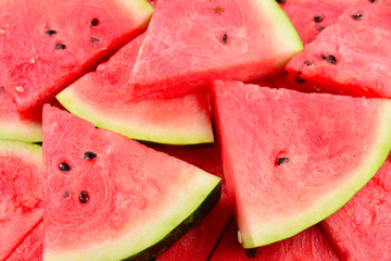 Juicy watermelon slices background. Top view.