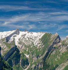 Obraz premium Switzerland, Panoramic view on Santis, EbenAlp and Berggasthaus Schäfler
