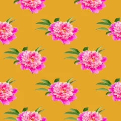 Gordijnen Seamless repeating pattern of pink peonies flowers © svetlanass13