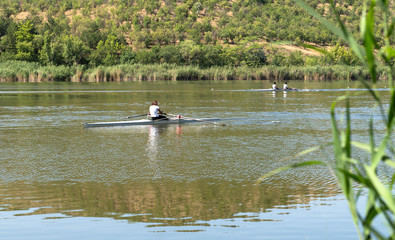 Canoe paddlers in Lake Eymir, Ankara / Turkey