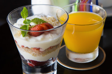 Chia pudding with fresh berries in glass jar. Healthy eating, healthy lifestyle, dieting, fitness menu