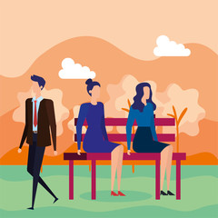 business people seated in the park chair