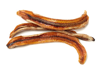 Dried bananas on white background