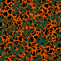 Urban UFO camouflage of various shades of black, orange and green colors