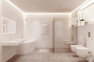 Naklejka na ściany i meble 3d illustration of white modern shower room
