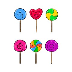 Colorful lollipop set icons. Swirl sweet lollipops. Vector illustration.