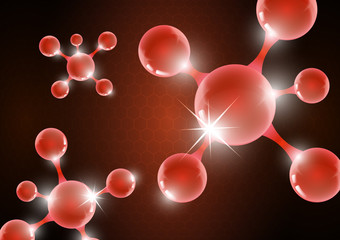 Modern abstract background of the molecule on a red background. Design template for medicine, science, technology, chemistry, biotechnology.