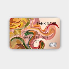 Colorful credit card design. With inspiration from abstract. On white background. Glossy plastic style.