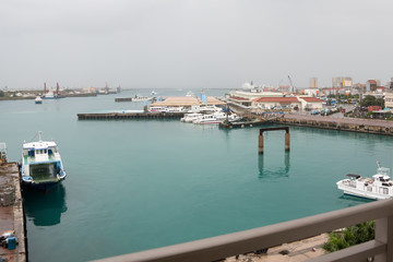 ishigaki , japan, 12/29/2018 , View of the port of Ishigakijima, on a rainy day in winter.