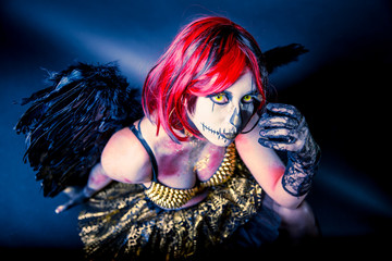 Fallen black angel with wings