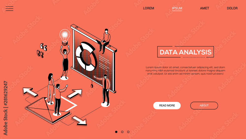 Poster data analysis - line design style isometric web banner