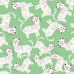 cat vector seamless pattern with green background. Great for wallpaper,backgrounds,gifts,surface pattern design,packaging design projects, stationary,fabric