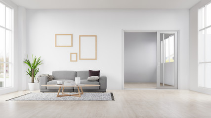Interior poster mock up living room with colorful white sofa . 3D rendering.