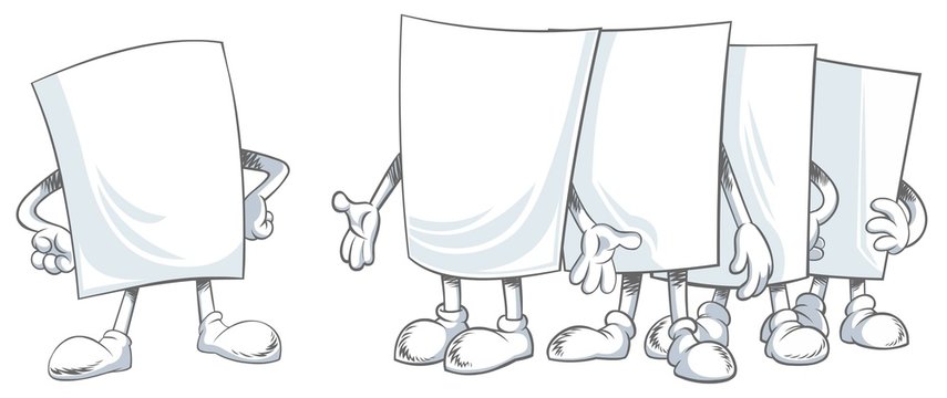Vector illustration of few blank paper cartoon characters standing in front of each other