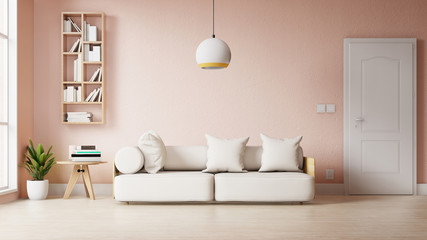 Fototapeta premium Interior poster mock up living room with colorful white sofa . 3D rendering.