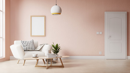 Interior poster mock up living room with colorful white sofa . 3D rendering.