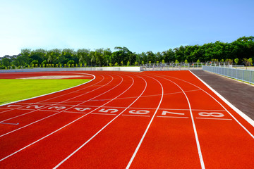 Running track at the stadium, color is orange brick,High resolution