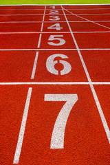 Running track at the stadium, color is orange brick,High resolution