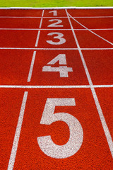 Running track at the stadium, color is orange brick,High resolution