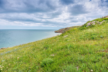 Crimea- natural landscape. Kerch- Azov sea. Scenery background- vacation destinations