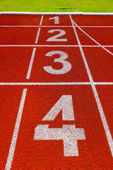 Running track at the stadium, color is orange brick,High resolution