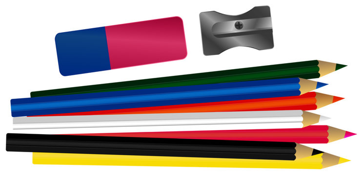 Color pencils a gum and sharpener