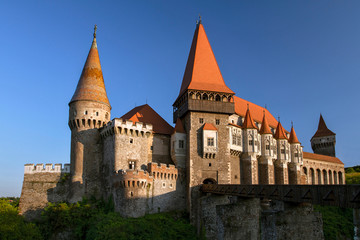 Fototapeta na wymiar Medieval Castle Corvin in Hunedoara, Is built in Renaissance-Gothic, Located in the Transylvania, Romania, Europe . Tourism in Europe.