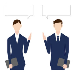 Business people. Vector illustration. Flat design. Man and woman. Speech Bubble. White background.