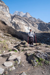 Trekker on the way to Annapurna base camp. Nepal