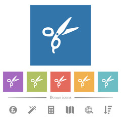 Barber scissors flat white icons in square backgrounds