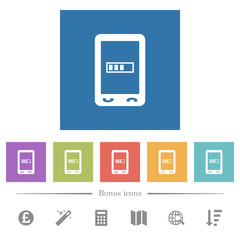 Mobile processing flat white icons in square backgrounds
