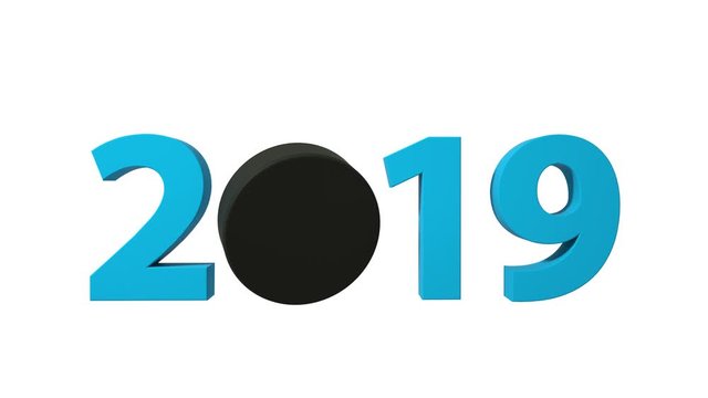 Ice Hockey Puck 2019 design background on a White Background. Alpha channel included
