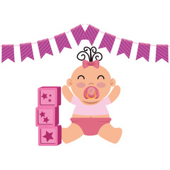 baby shower card with little newborn and blocks toys