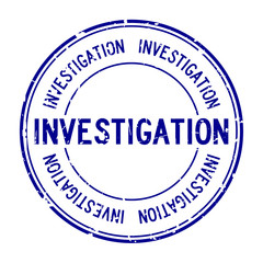 Grunge blue investigation word round rubber seal stamp on white background