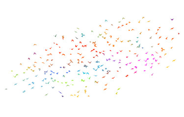 Multi-colored birds. A flock of flying rainbow birds. Vector illustration