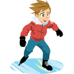 Naklejka premium Vector of boy with red jacket, skating on the ice.