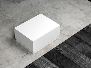 White rectangular box mockup packaging on the floor