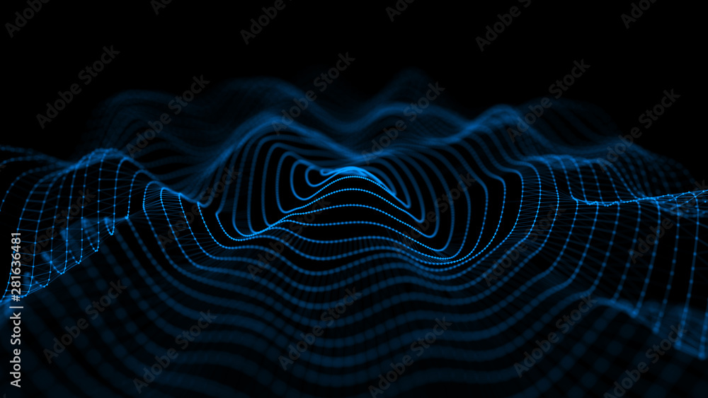 Fototapete Abstract background with spider web. Dynamic wave of particles. Big data. 3d rendering.
