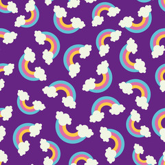 Seamless pattern with rainbows and clouds