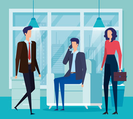 Obraz premium elegant business people workers calling with cellphone in the livingroom