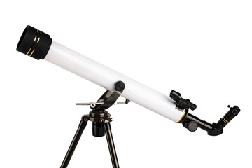 white telescope on tripod isolated on white background.